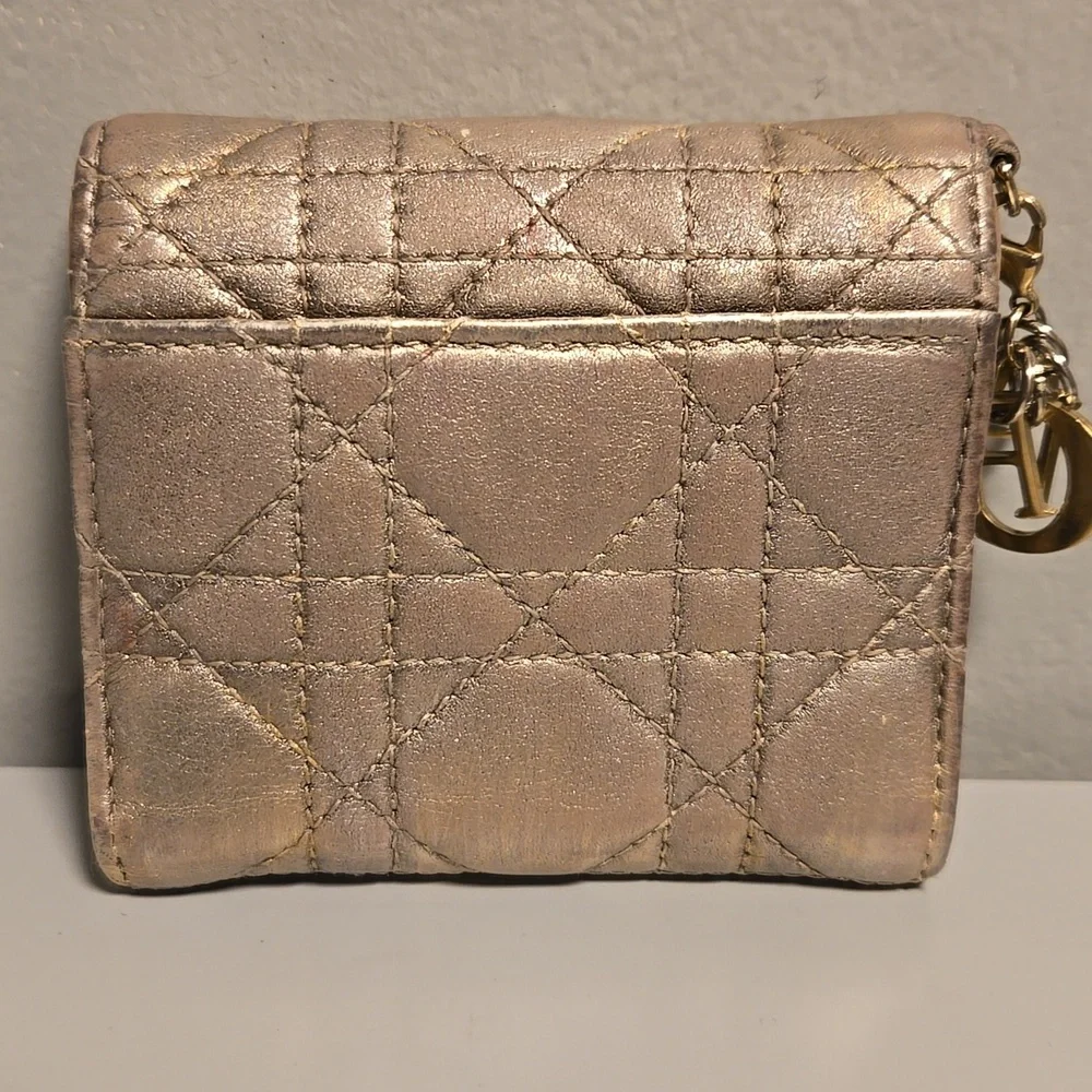 Dior Compact Wallet Lady Lotus Cannage Metallic Gold Quilted